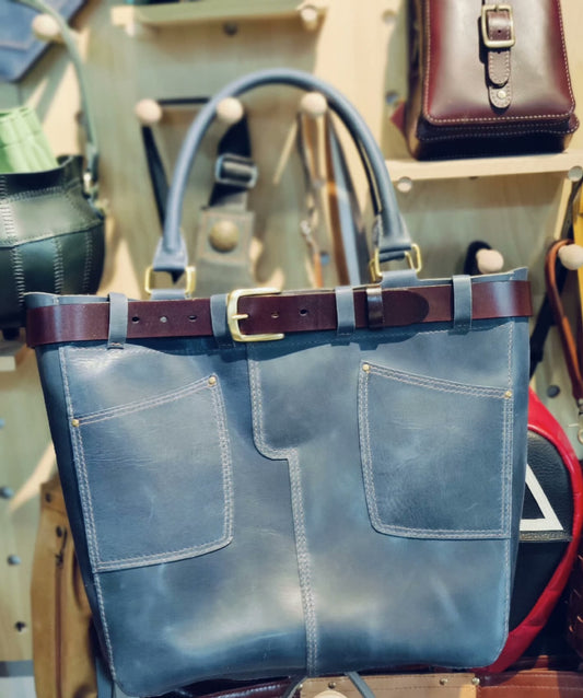 Handmade Leather Jeans Style Tote Bag