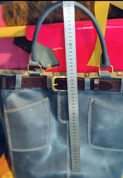 Handmade Leather Jeans Style Tote Bag