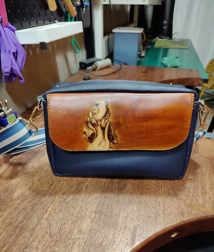 Handmade leather pyrography dog pattern bag