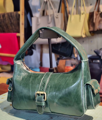 Handmade leather emerald underarm bag