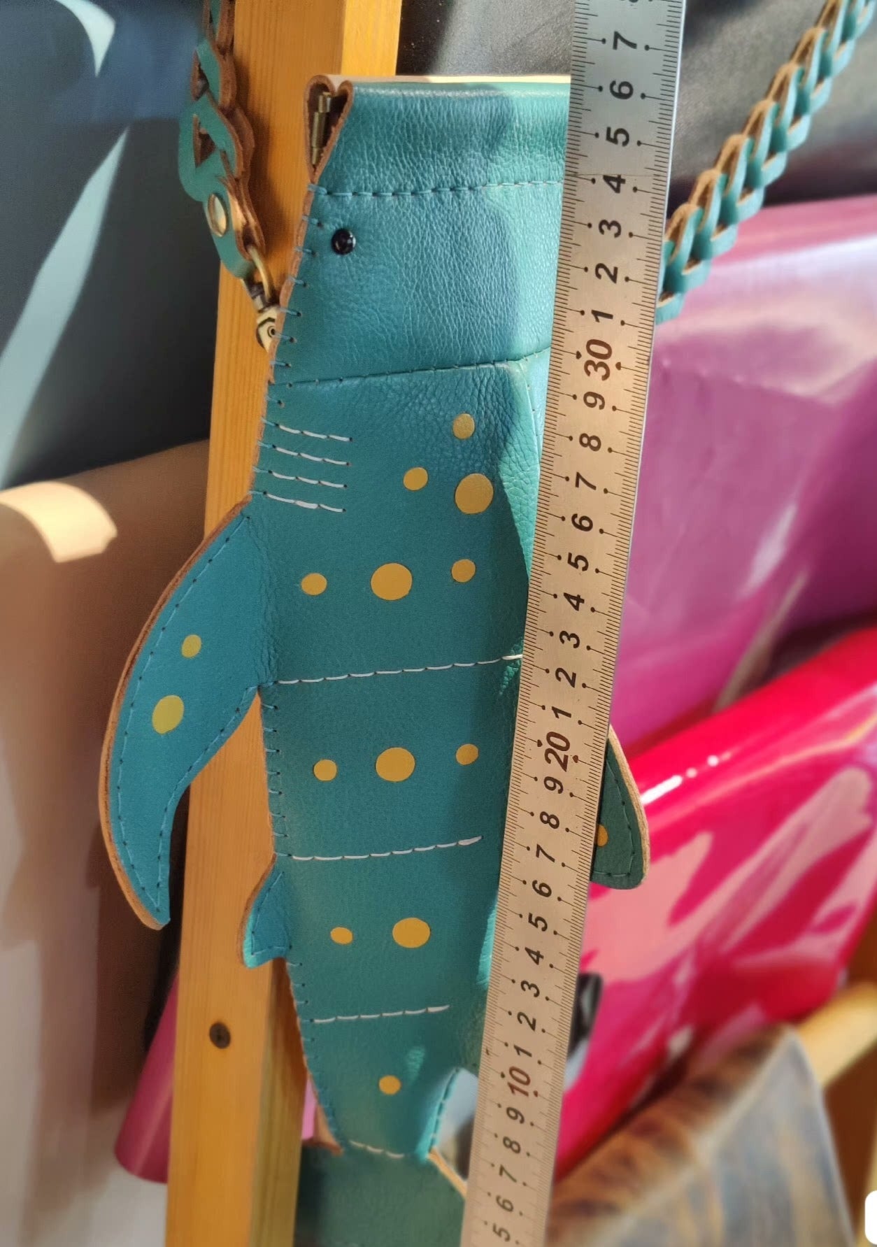 Handmade genuine leather whale shape mobile phone bag