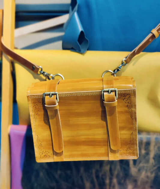 Handmade leather book-shaped crossbody bag