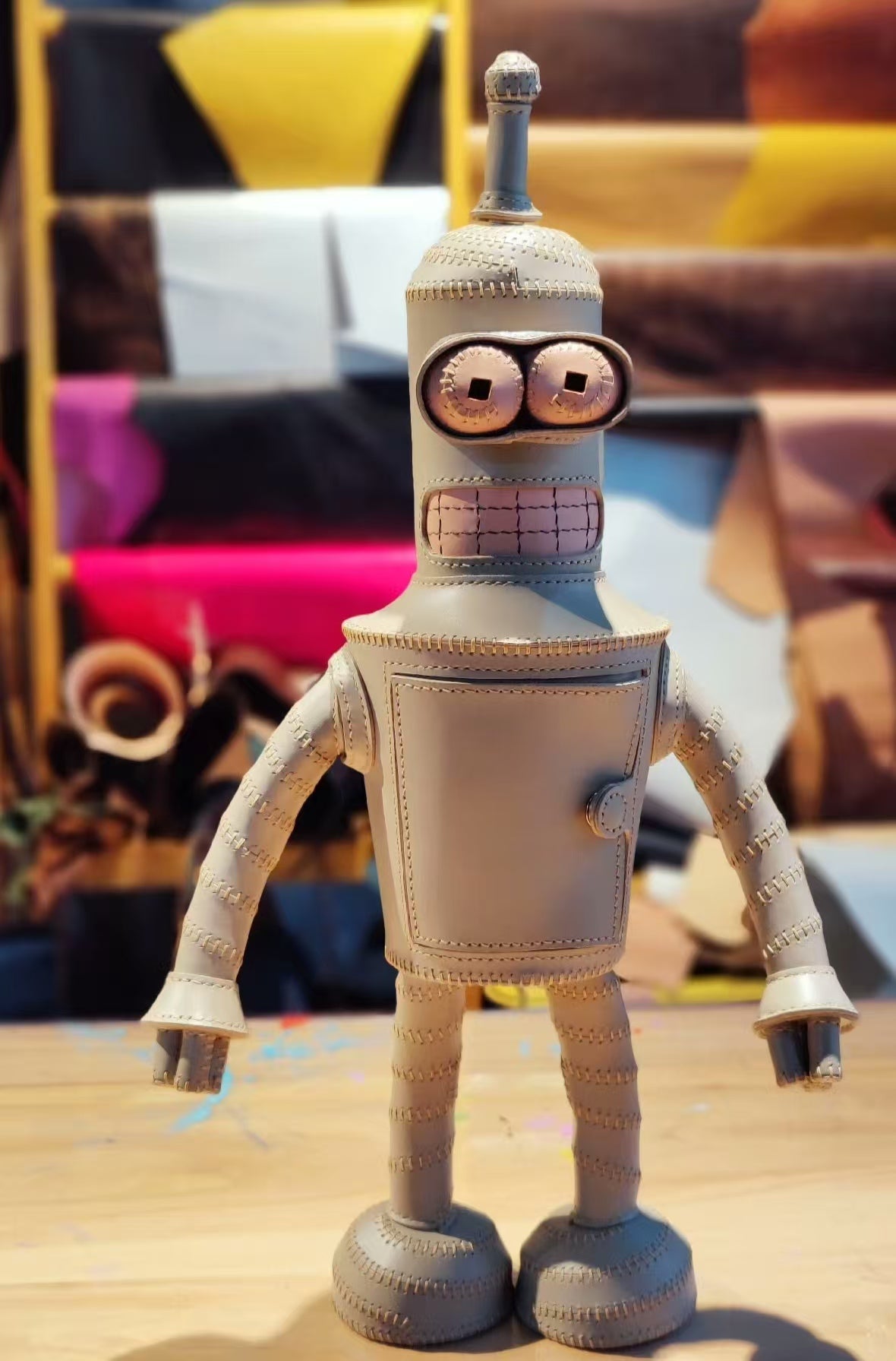 Handmade leather robot shoulder bag