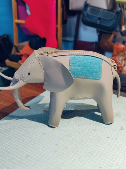 Handmade leather elephant shoulder bag