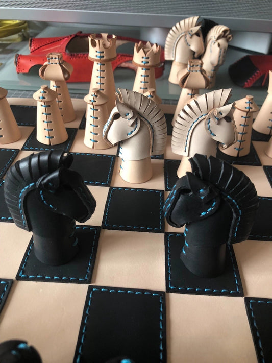 Handmade leather chess set