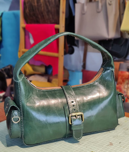 Handmade leather emerald underarm bag