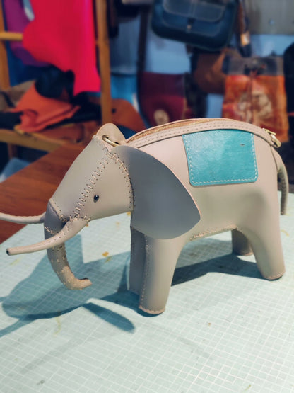 Handmade leather elephant shoulder bag