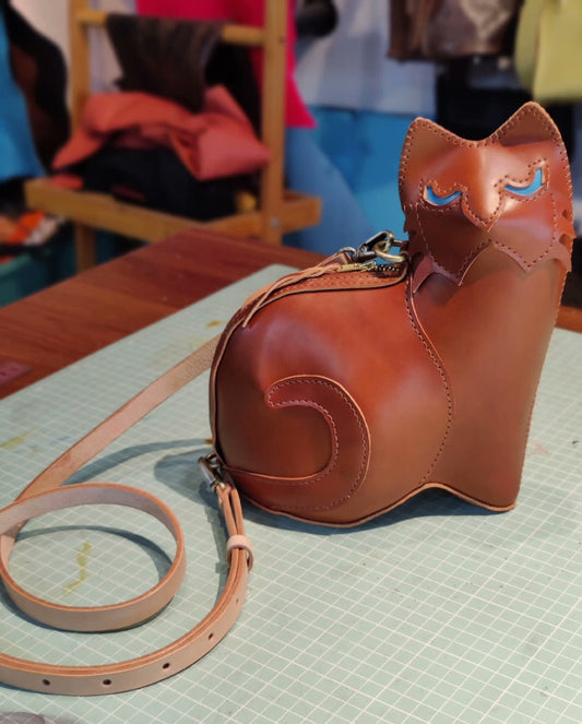 Handmade genuine leather cat creative bag