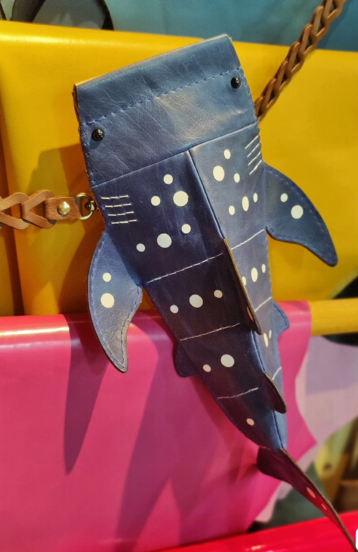 Handmade genuine leather whale shape mobile phone bag