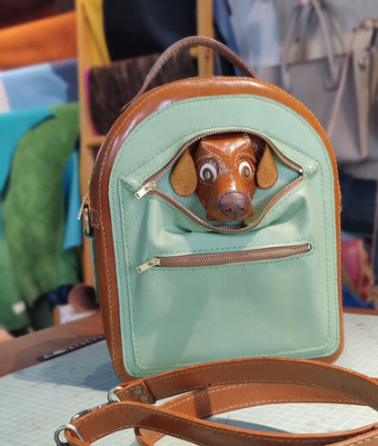 Handmade genuine leather dog backpack