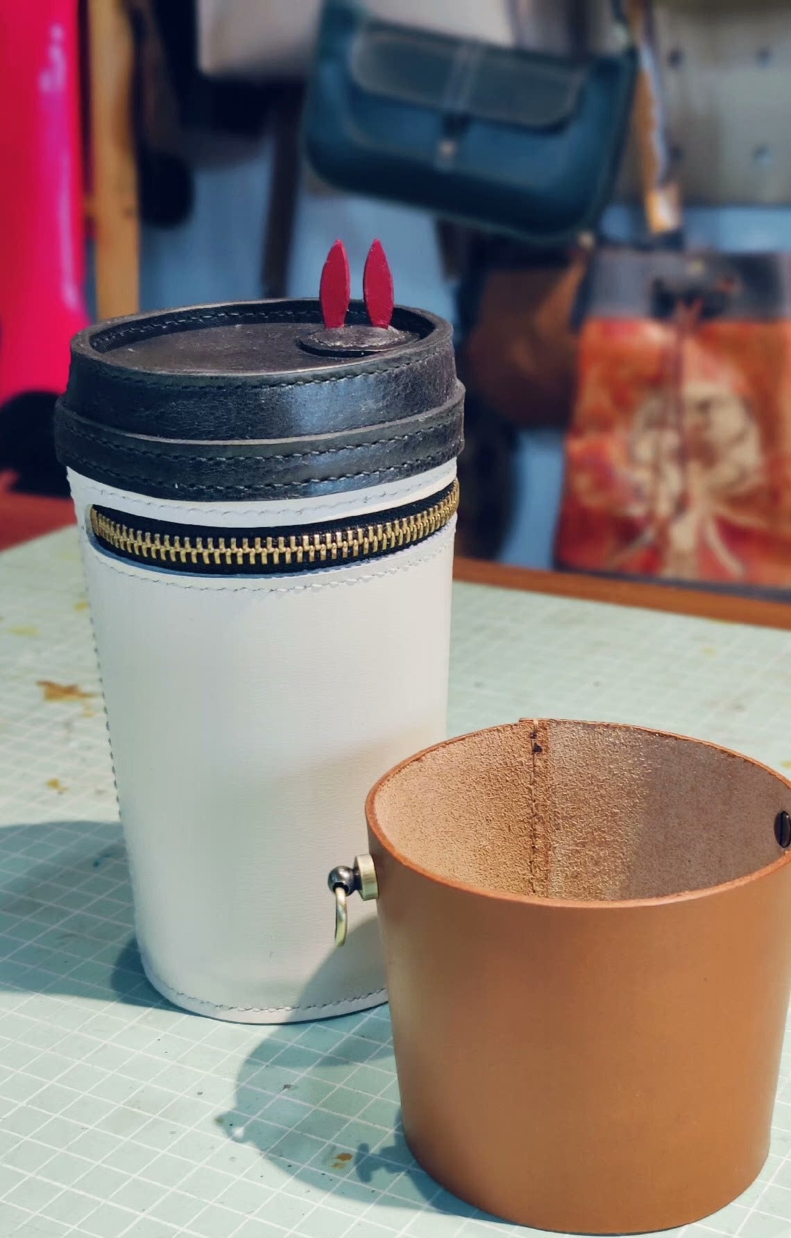 Handmade genuine leather coffee cup creative bag