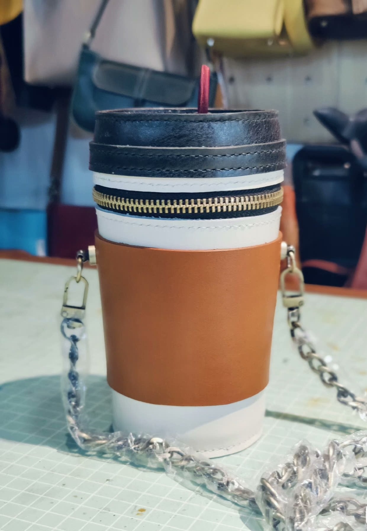 Handmade genuine leather coffee cup creative bag